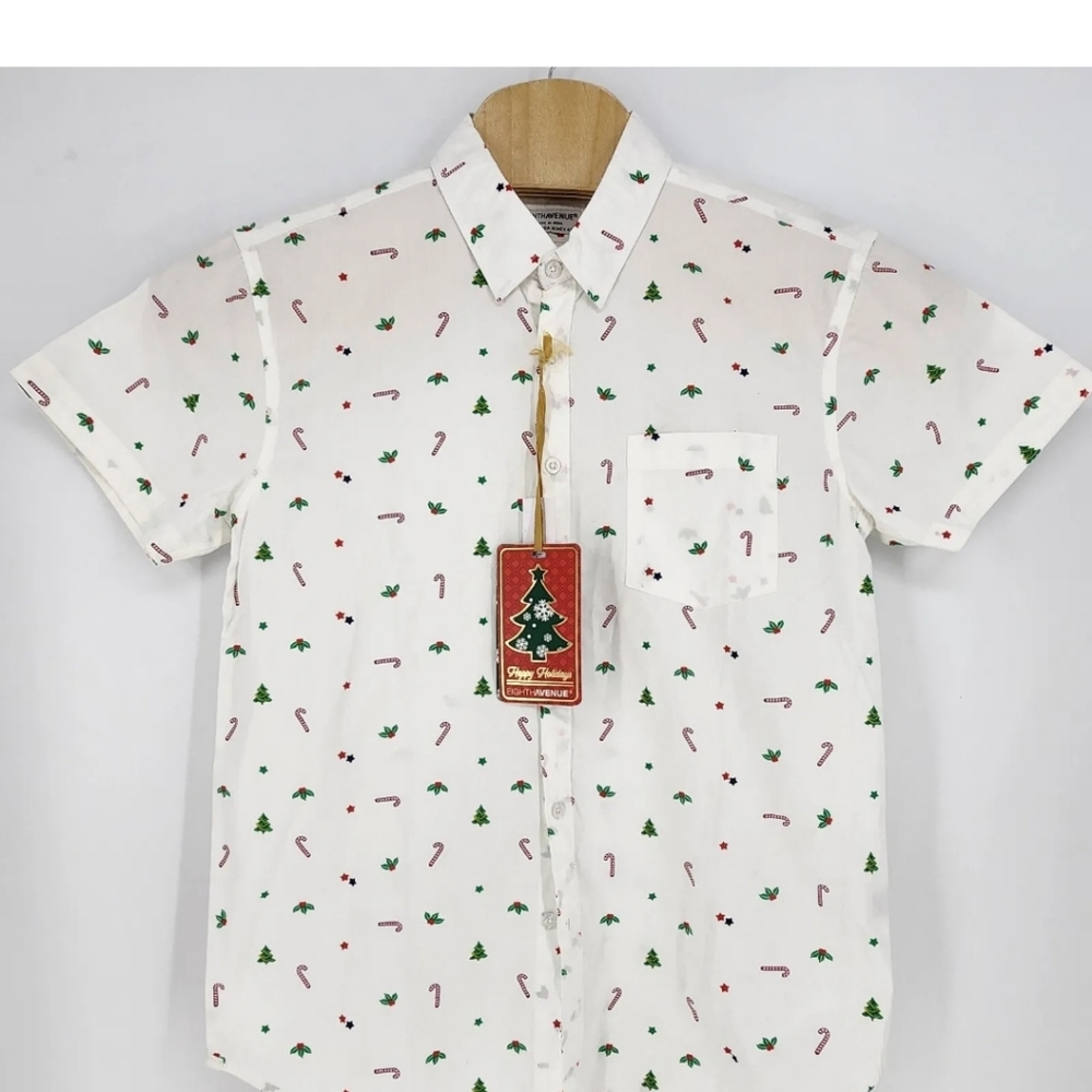 Eighth Avenue Collared Button Up Shirt Mens Size S Christmas Candy Cane NWT